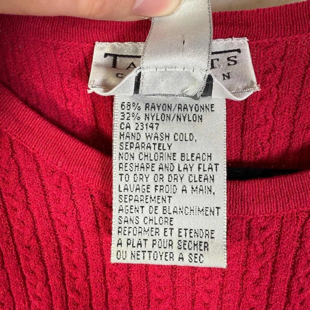VTG Talbots Collection Red Micro Cable Knit Short Sleeve Sweater Italian Yarn XL - Picture 5 of 5